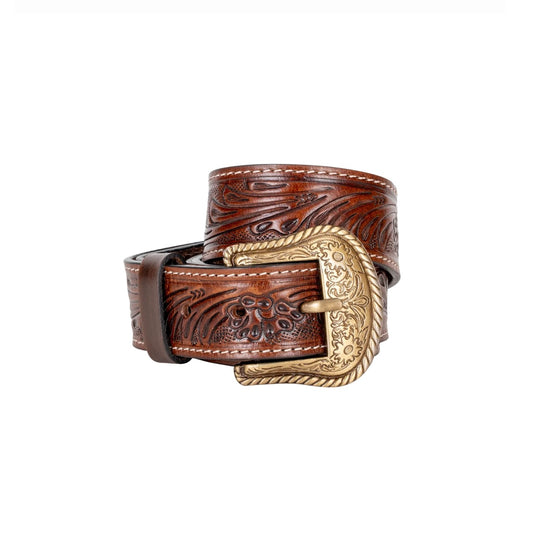 Boddington Tooled Belt - Chocolate